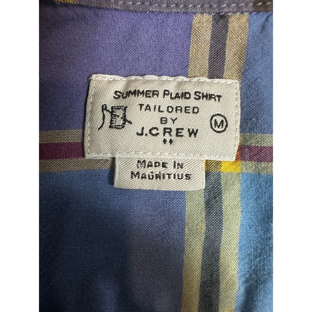 J Crew Shirt Mens M Summer Plaid Tailored Fit‎ Blue Purple Yellow Cotton